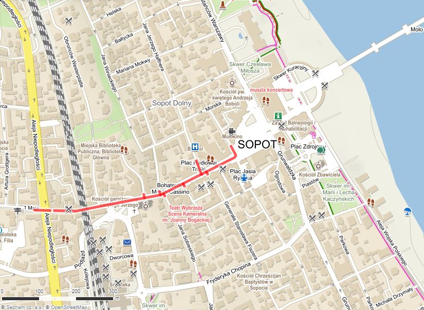 Mapa Sopot - Ulice Bohaterów Monte Cassino, Sopoty, Polsko